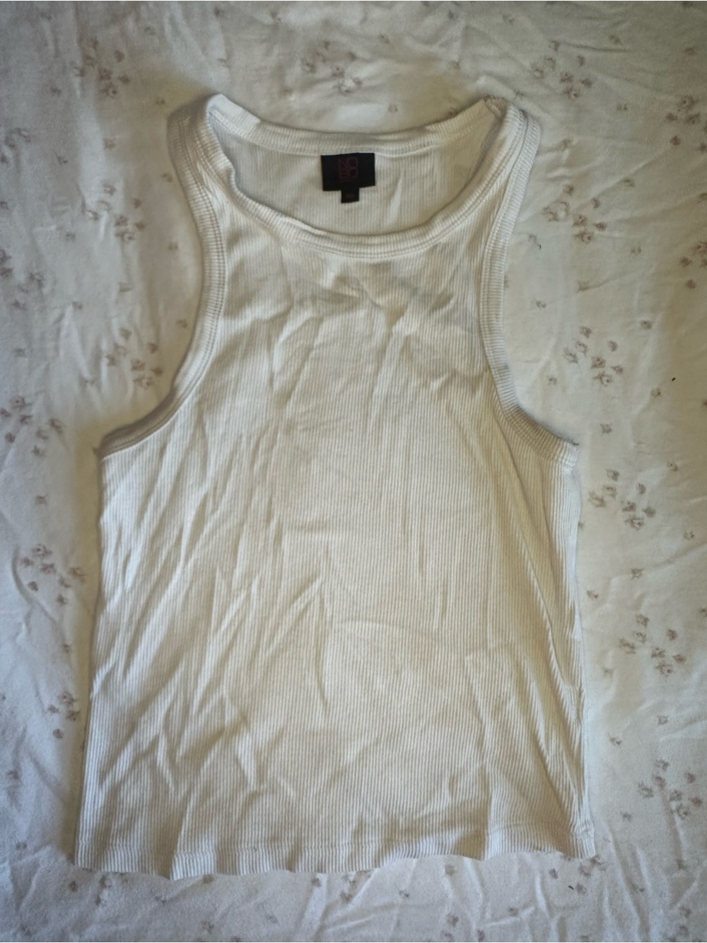 NOBO White Ribbed Tank Top - Sleeveless Crew Neck
